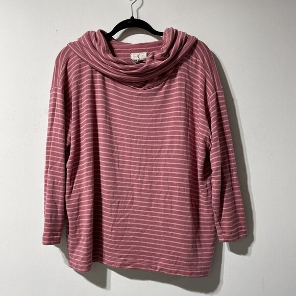 Lou & Grey Signaturesoft Cowl Neck Pink Striped Sweatshirt Size Medium - Picture 3 of 8
